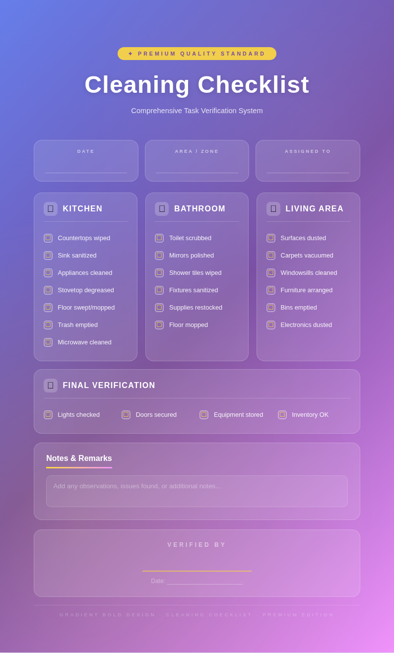 Gradient bold cleaning checklist